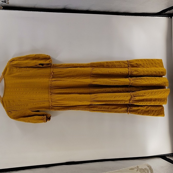 Time & Tru Yellow Gold Mustard Size Small Tiered Maxi Dress V Neck - Picture 9 of 9